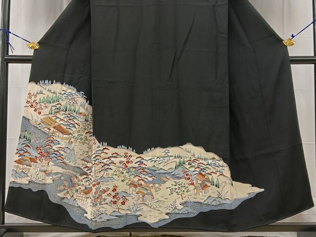 平和屋着物■豪華黒留袖 御所解風景文 金彩 正絹 逸品 BAAW2426yc