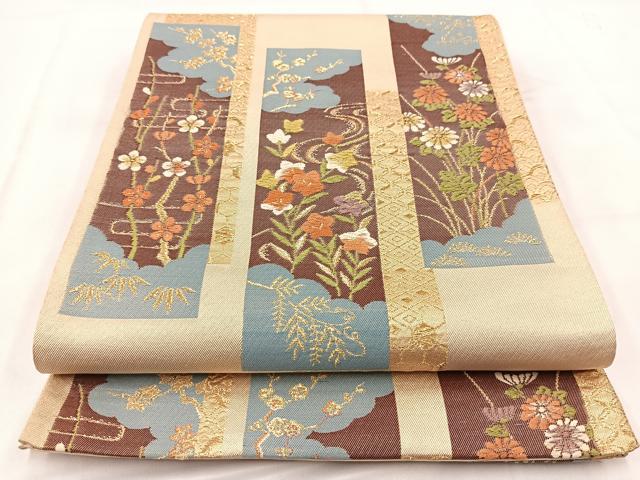 平和屋着物◎六通柄袋帯 唐織 短冊花文 正絹 逸品 BAAW2438yc