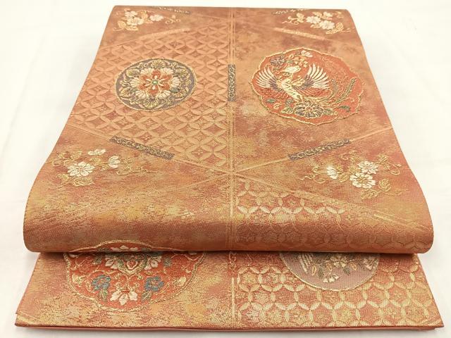 平和屋着物◎六通柄袋帯 双方正倉院文 金糸 引箔 正絹 逸品 BAAW2443yc
