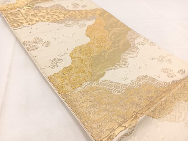 平和屋着物◎六通柄袋帯 道長更紗花蝶文 金糸 正絹 逸品 BAAW2445yc