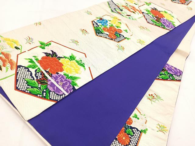 平和屋着物◎西陣 六通柄袋帯 唐織 立波亀甲花文 金銀糸 正絹 逸品 BAAW2447yc