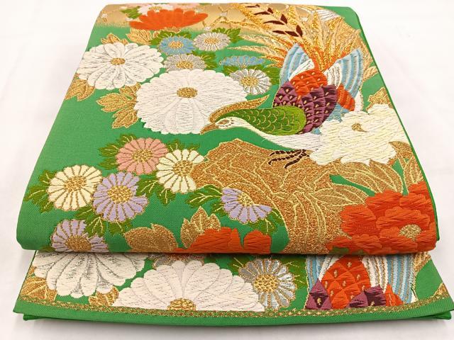 平和屋着物◎六通柄袋帯 唐織 尾長鳥花文 金銀糸 正絹 逸品 BAAW2460yc