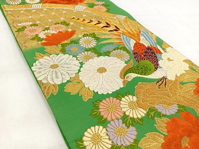 平和屋着物◎六通柄袋帯 唐織 尾長鳥花文 金銀糸 正絹 逸品 BAAW2460yc