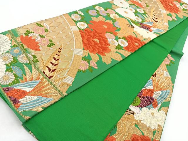平和屋着物◎六通柄袋帯 唐織 尾長鳥花文 金銀糸 正絹 逸品 BAAW2460yc