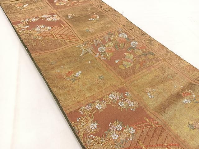 平和屋着物◎六通柄袋帯 天井蒔絵紋 手工芸 金糸 引箔 正絹 逸品 BAAW2462yc