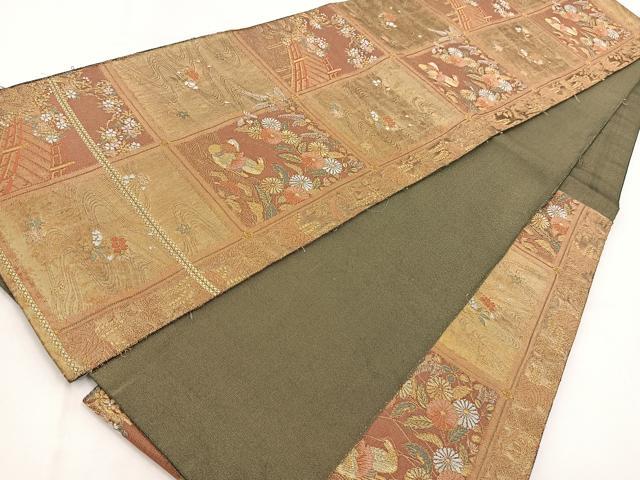 平和屋着物◎六通柄袋帯 天井蒔絵紋 手工芸 金糸 引箔 正絹 逸品 BAAW2462yc