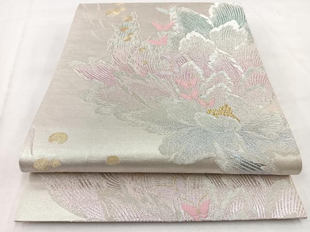平和屋着物◎六通柄袋帯 花蝶文 金銀糸 正絹 逸品 BAAW2477yc