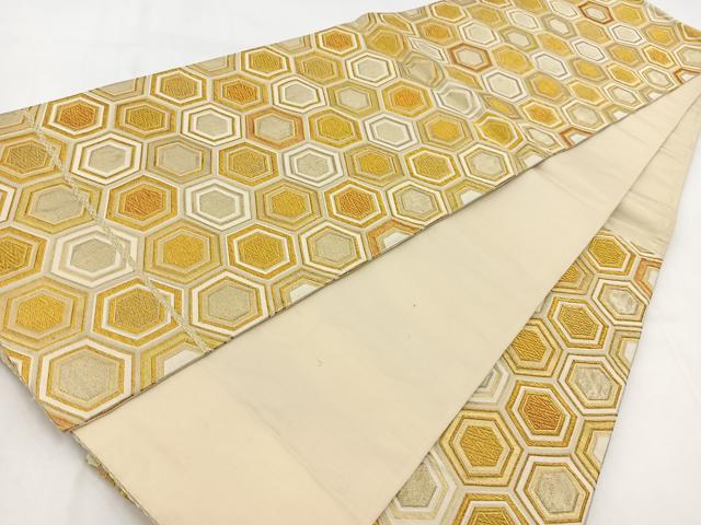 平和屋着物◎六通柄袋帯 唐織 亀甲文様 金糸 正絹 逸品 BAAW2478yc