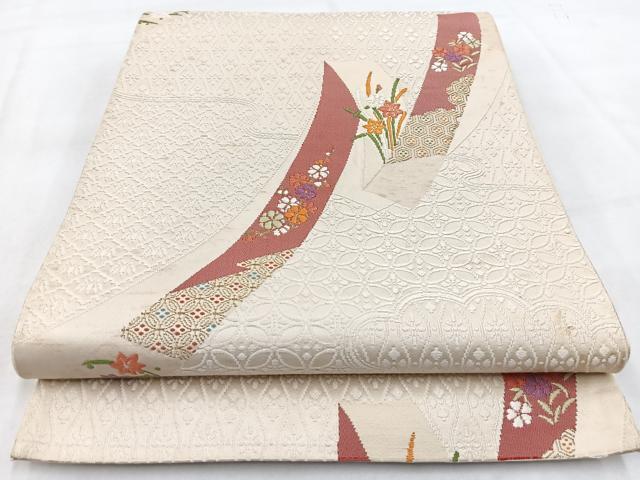 平和屋着物◎六通柄袋帯 唐織 鬘帯草花文 金糸 正絹 逸品 BAAW2489yc