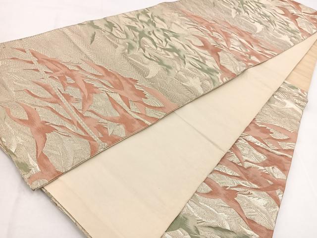 平和屋着物◎六通柄袋帯 唐織 飛鶴立波文 金糸 正絹 逸品 BAAW2494yc