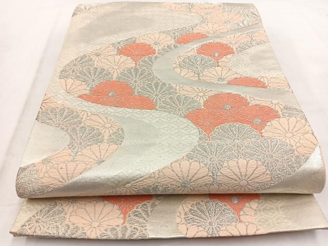 平和屋着物◎六通柄袋帯 唐織 菊水 銀糸 正絹 逸品 BAAW2500yc
