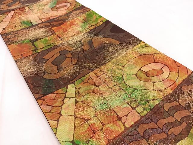 平和屋着物◎六通柄袋帯 石畳文 金糸 引箔 正絹 逸品 BAAW2509yc