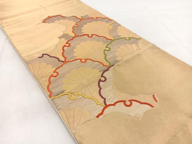 平和屋着物◎六通柄袋帯 唐織 雲重ね雪輪菊文 金糸 正絹 逸品 BAAW2515yc