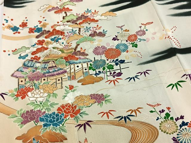 平和屋着物■豪華黒留袖 駒刺繍 御所解風景花文 金彩 正絹 逸品 BAAW2516yc