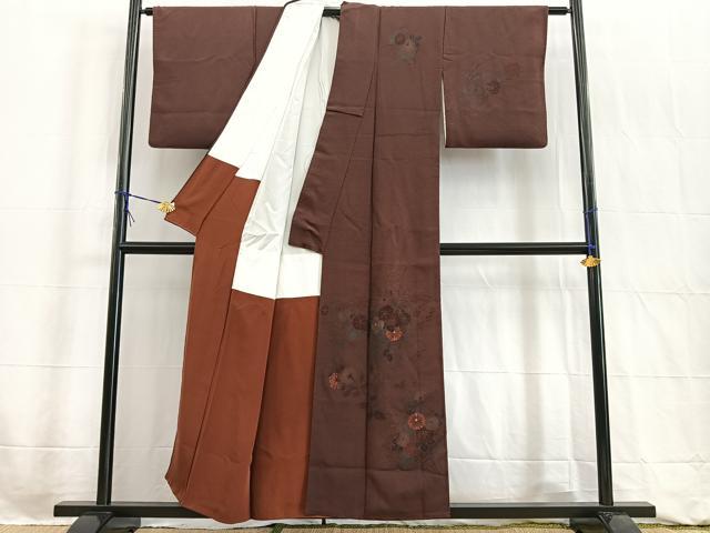平和屋着物■訪問着 刺繍 草花文 鬼しぼ縮緬 正絹 逸品 BAAW2533yc