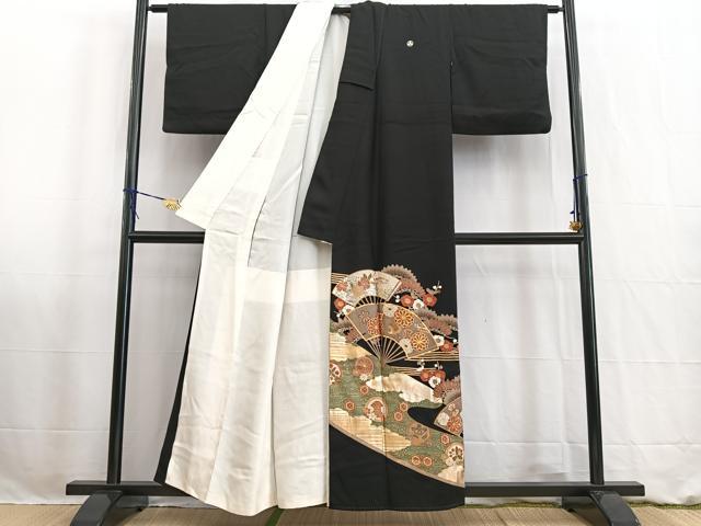平和屋着物■豪華黒留袖 駒刺繍 扇面宝尽くし花文 金銀彩 正絹 逸品 BAAW2544yc
