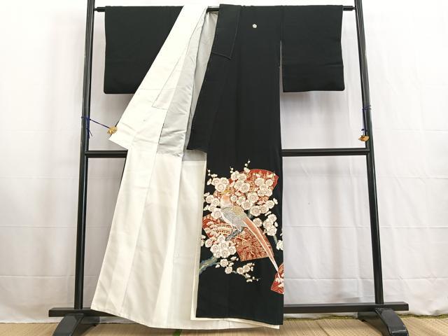 平和屋着物■豪華黒留袖 刺繍 尾長鳥地紙花文 金銀糸 正絹 逸品 BAAW2552yc