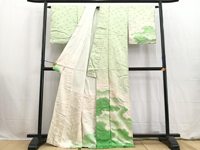 平和屋着物■訪問着 雲重ね菊花文 暈し染め 銀通し地 正絹 逸品 BAAW2574yc