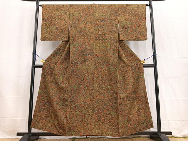 平和屋着物■上質な小紋 切嵌更紗花文 正絹 逸品 BAAW2576yc