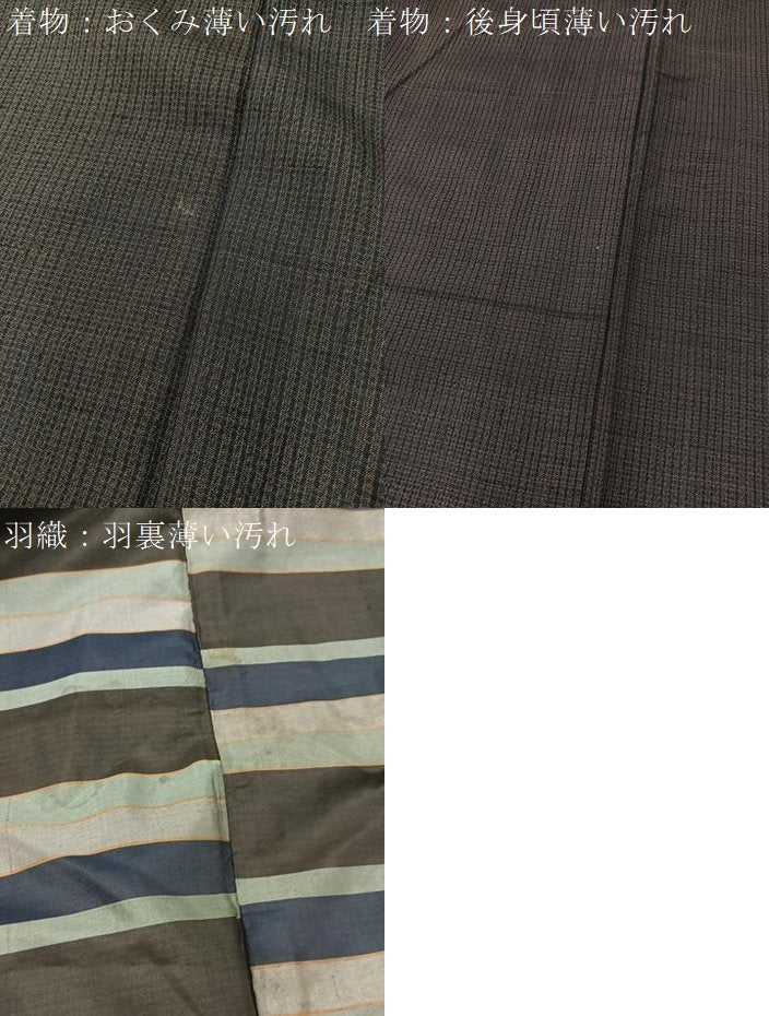 平和屋着物■男性 紬 アンサンブル 縞 正絹 逸品 未使用 BAAW2588yc