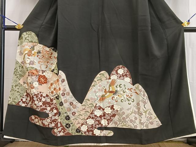 平和屋着物■豪華黒留袖 刺繍 鳳凰地紙花文 金彩 正絹 逸品 BAAW2601yc