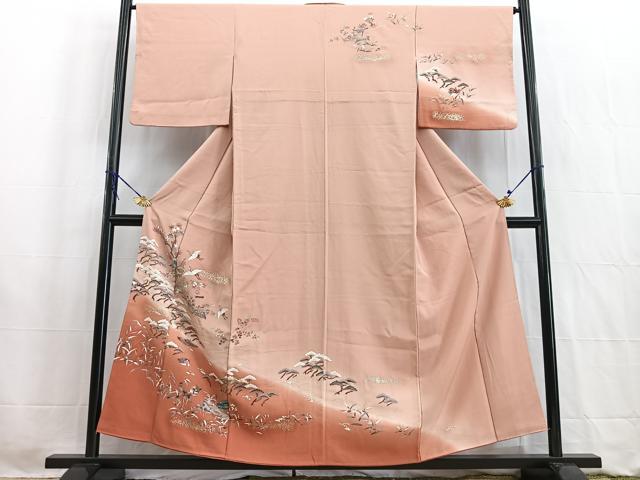 平和屋着物■訪問着 花鳥風景文 暈し染め 金銀彩 正絹 逸品 BAAW2613yc