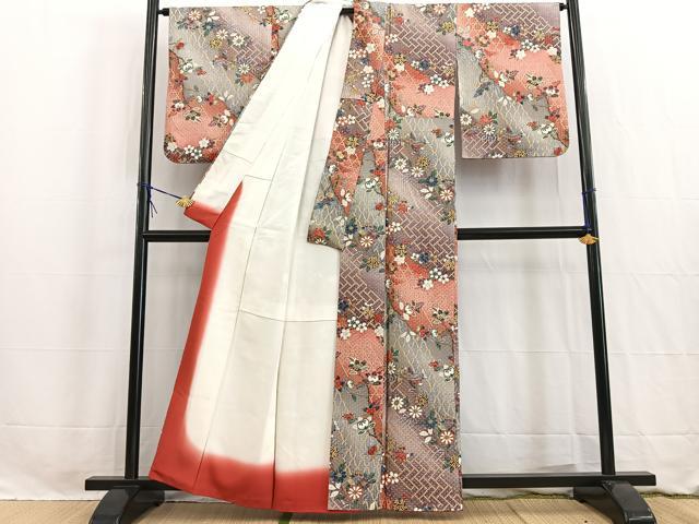 平和屋着物■上質な小紋 ふくれ織 吉祥花文 金彩 正絹 逸品 BAAW2639yc