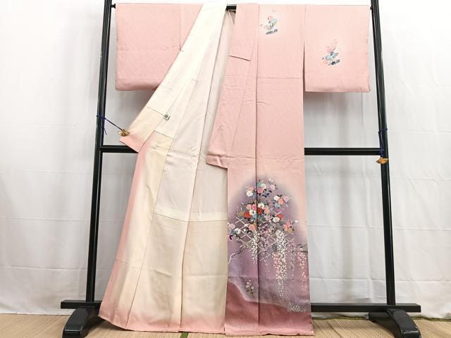 平和屋着物■訪問着 竹垣花文 暈し染め 金銀彩 正絹 逸品 BAAW2664yc
