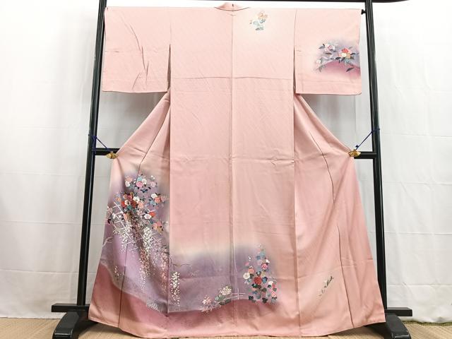 平和屋着物■訪問着 竹垣花文 暈し染め 金銀彩 正絹 逸品 BAAW2664yc