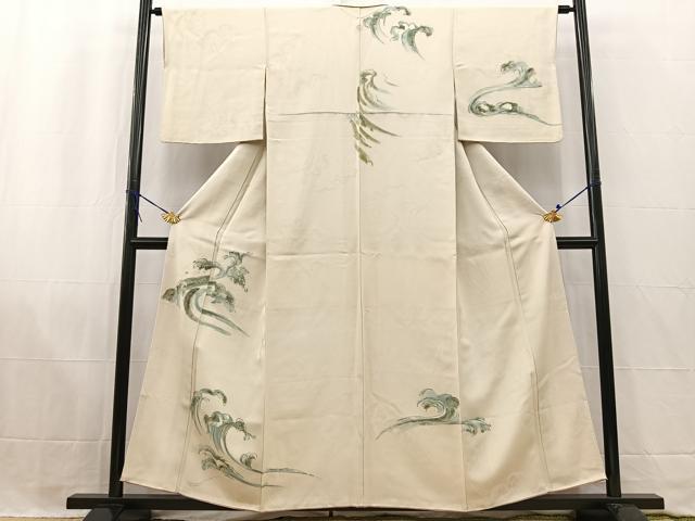 平和屋着物■訪問着 手描き 立波文 正絹 逸品 BAAW2693yc