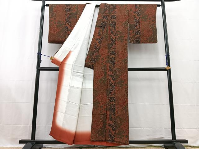 平和屋着物■上質な小紋 切嵌更紗花文 鬼しぼ縮緬 正絹 逸品 未使用 BAAW2694yc