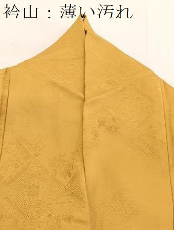 平和屋着物■上質な色無地 菱天井花地紋 山吹茶色 正絹 逸品 BAAW2737yc