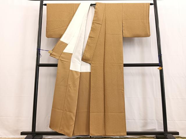 平和屋着物■上質な色無地 抽象地紋 黄朽葉色 正絹 逸品 BAAW2740yc