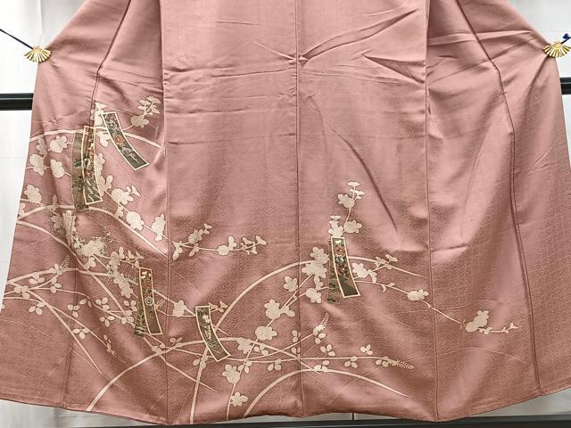 平和屋着物■訪問着 短冊花文 退紅色 金銀彩 正絹 逸品 BAAW2749yc
