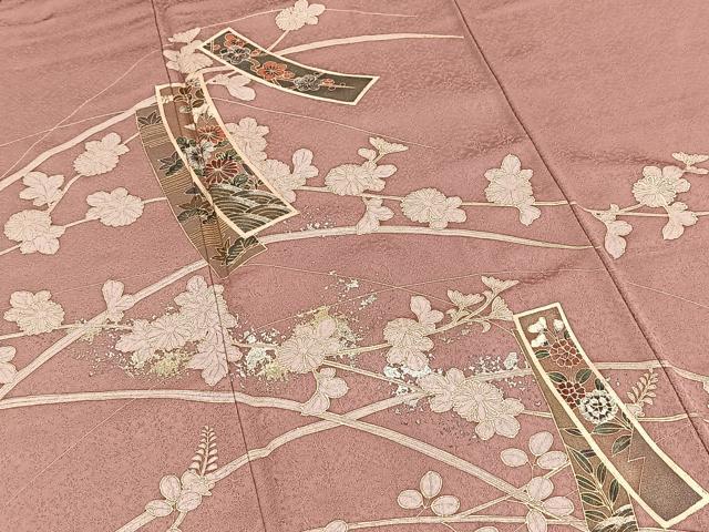 平和屋着物■訪問着 短冊花文 退紅色 金銀彩 正絹 逸品 BAAW2749yc