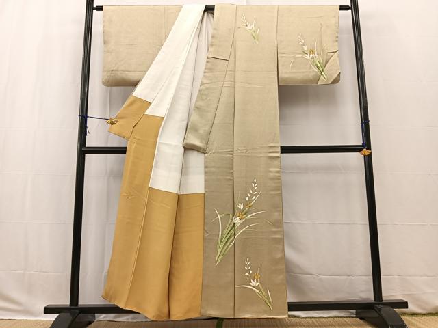 平和屋着物■訪問着 草花文 利休色 金彩 正絹 逸品 BAAW2765yc