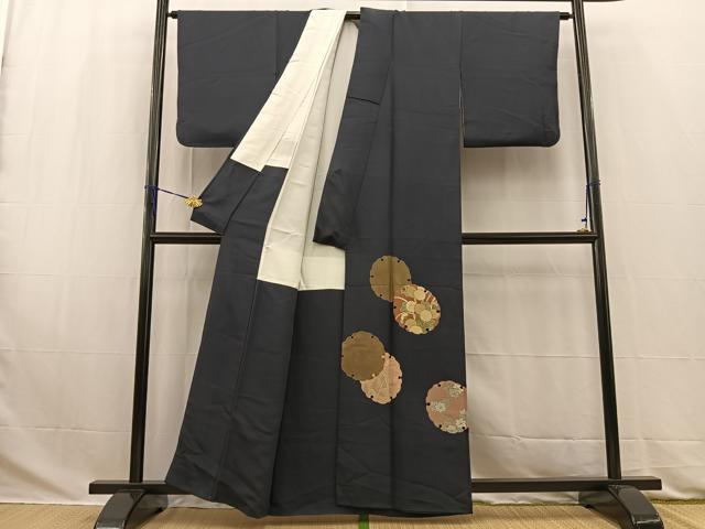平和屋着物■訪問着 刺繍 雪輪草花文 青褐色 金彩 正絹 逸品 BAAW2806yc
