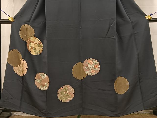 平和屋着物■訪問着 刺繍 雪輪草花文 青褐色 金彩 正絹 逸品 BAAW2806yc