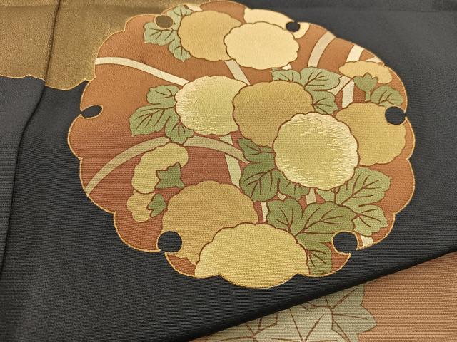平和屋着物■訪問着 刺繍 雪輪草花文 青褐色 金彩 正絹 逸品 BAAW2806yc
