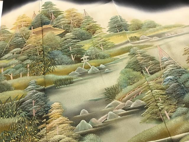 平和屋着物■豪華黒留袖 手描き 御所解風景文 暈し染め 金彩 正絹 逸品 BAAW2821yc