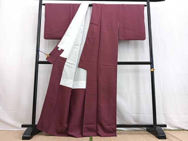 平和屋着物■上質な色無地 紋意匠 暗紅色 正絹 逸品 BAAW2832yc