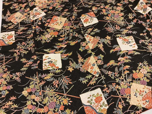 平和屋着物■上質な小紋 型染め 破れ色紙草花文 黒地 正絹 逸品 BAAW2843yc