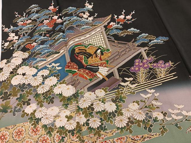平和屋着物■豪華黒留袖 作家物 平安人物文 暈し染め 金彩 正絹 逸品 BAAW2851yc