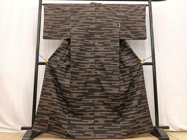 平和屋着物■上質な紬 作家物 泥絣 衣も織 エ霞文 反端付き 正絹 逸品 BAAW2894yc