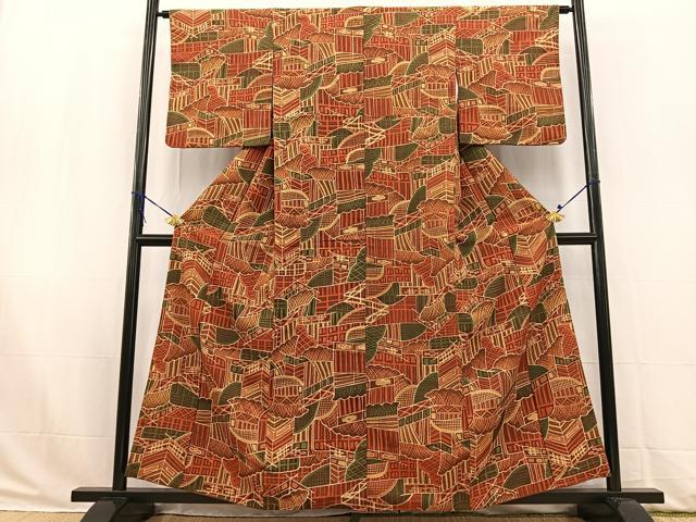 平和屋着物■上質な小紋 ろうけつ染め 風景文 正絹 逸品 BAAW2897yc
