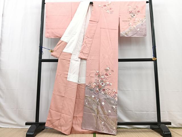 平和屋着物■訪問着 吉祥花車文 退紅色 暈し染め 金銀彩 正絹 逸品 未使用 BAAW2898yc