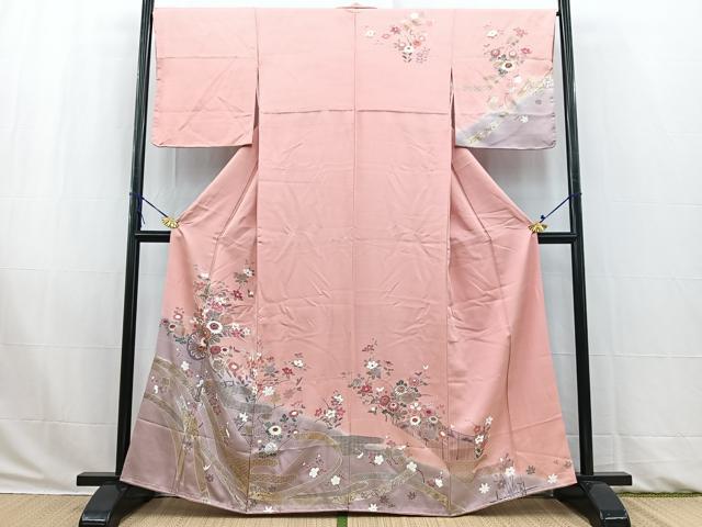 平和屋着物■訪問着 吉祥花車文 退紅色 暈し染め 金銀彩 正絹 逸品 未使用 BAAW2898yc
