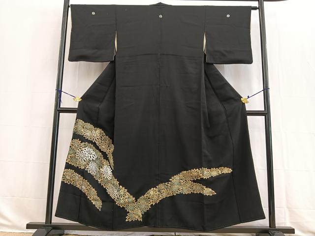 平和屋着物■豪華黒留袖 銀駒刺繍 草花文 金彩 正絹 逸品 BAAW2921yc