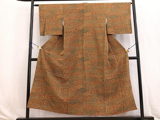 平和屋着物■上質な小紋 雲取り更紗花文 お召縮緬 正絹 逸品 BAAW2927yc