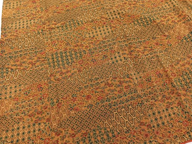 平和屋着物■上質な小紋 雲取り更紗花文 お召縮緬 正絹 逸品 BAAW2927yc